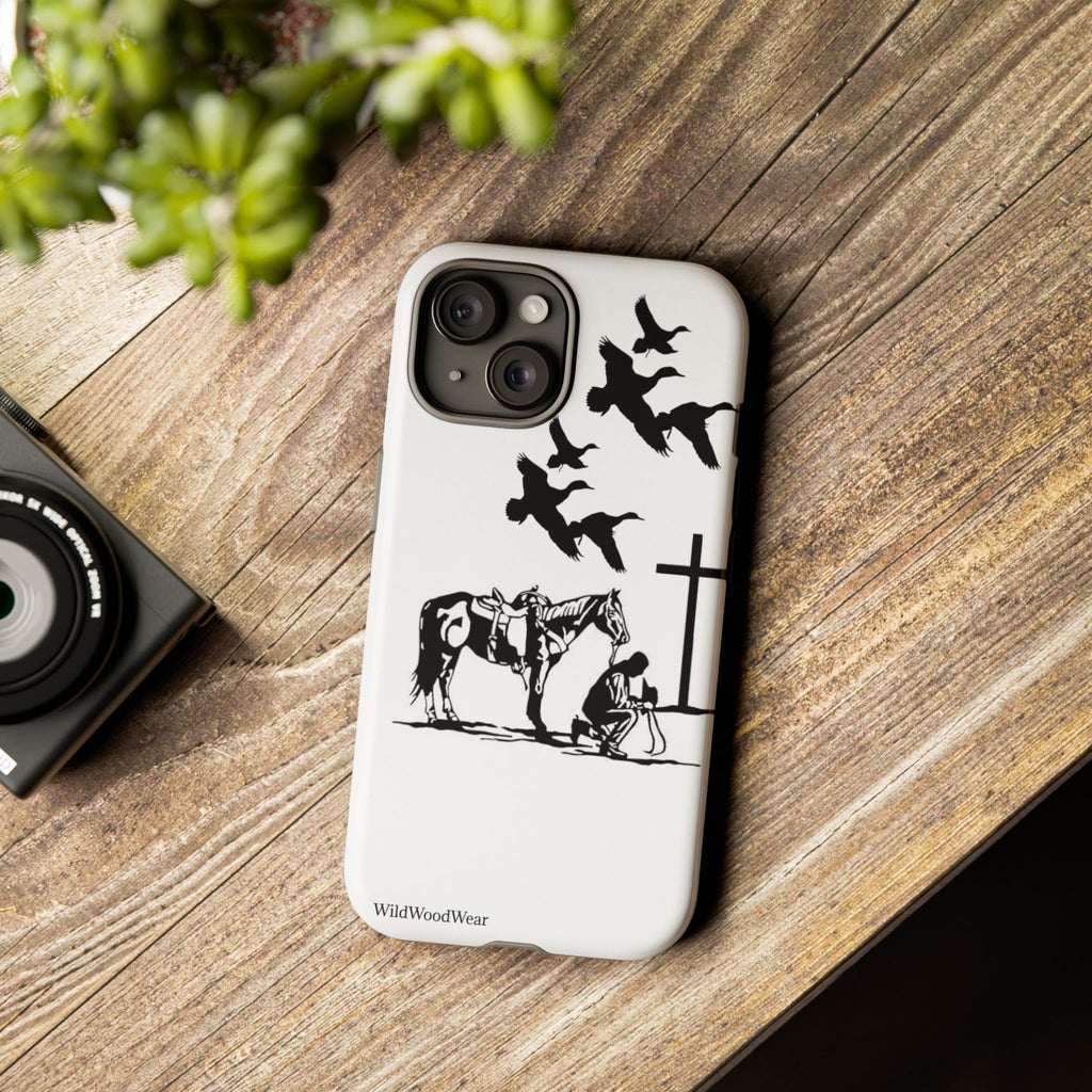 Western Prayer Phone Case — Cowboy, Horse & Cross Christian iPhone Cover