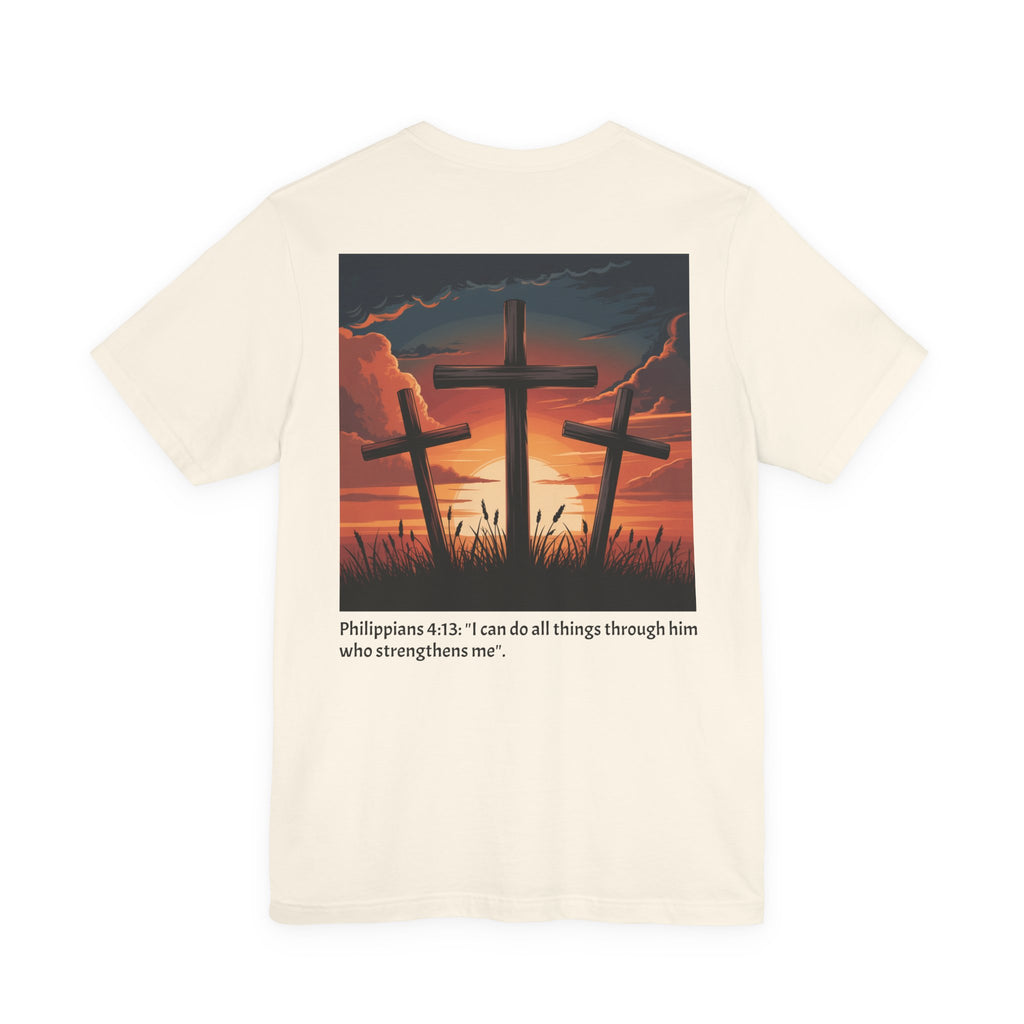 Christian Cross Tee — Philippians 4:13 Sunset Back Graphic T-Shirt