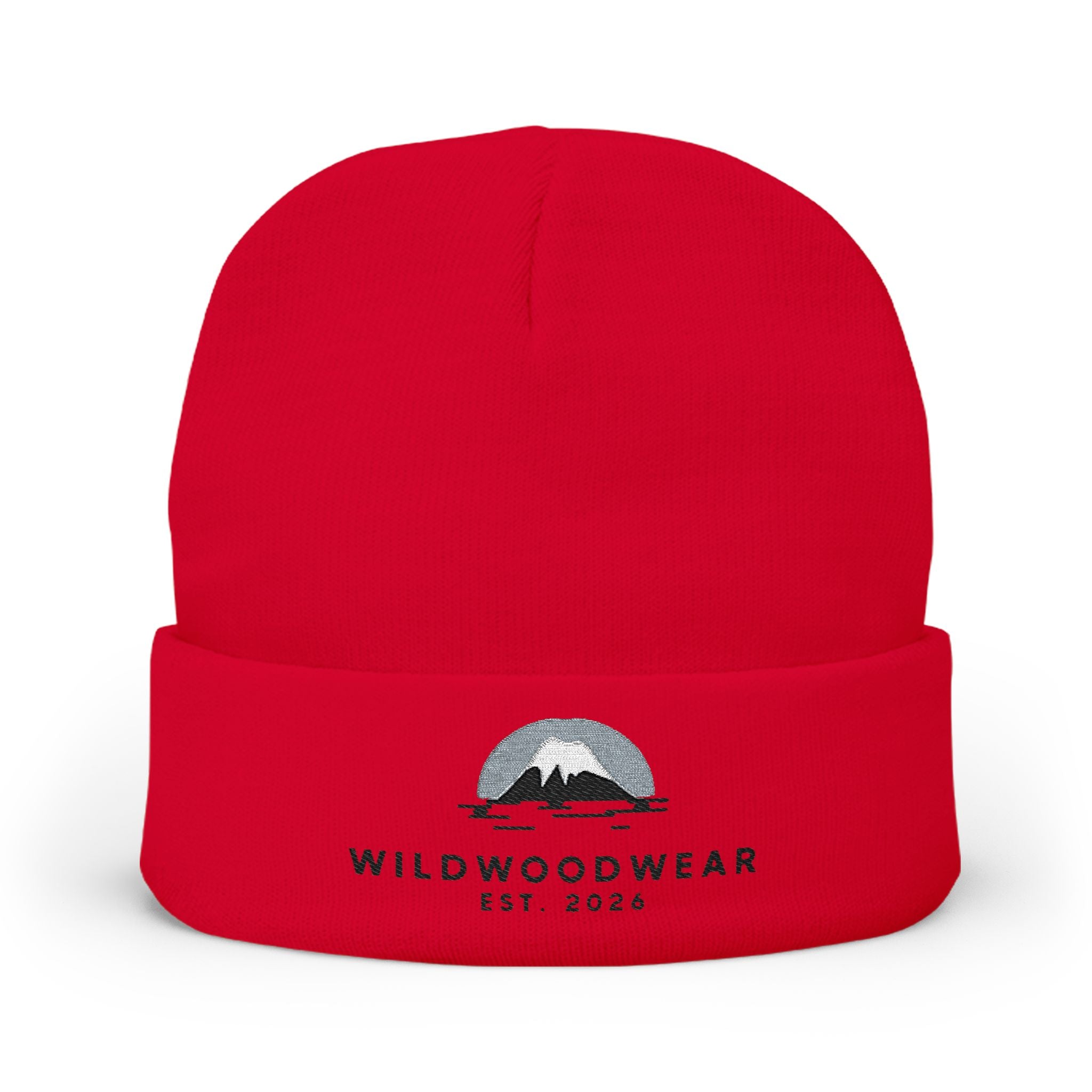 Embroidered Mountain Logo Knit Beanie — WildWoodWear Cozy Winter Hat