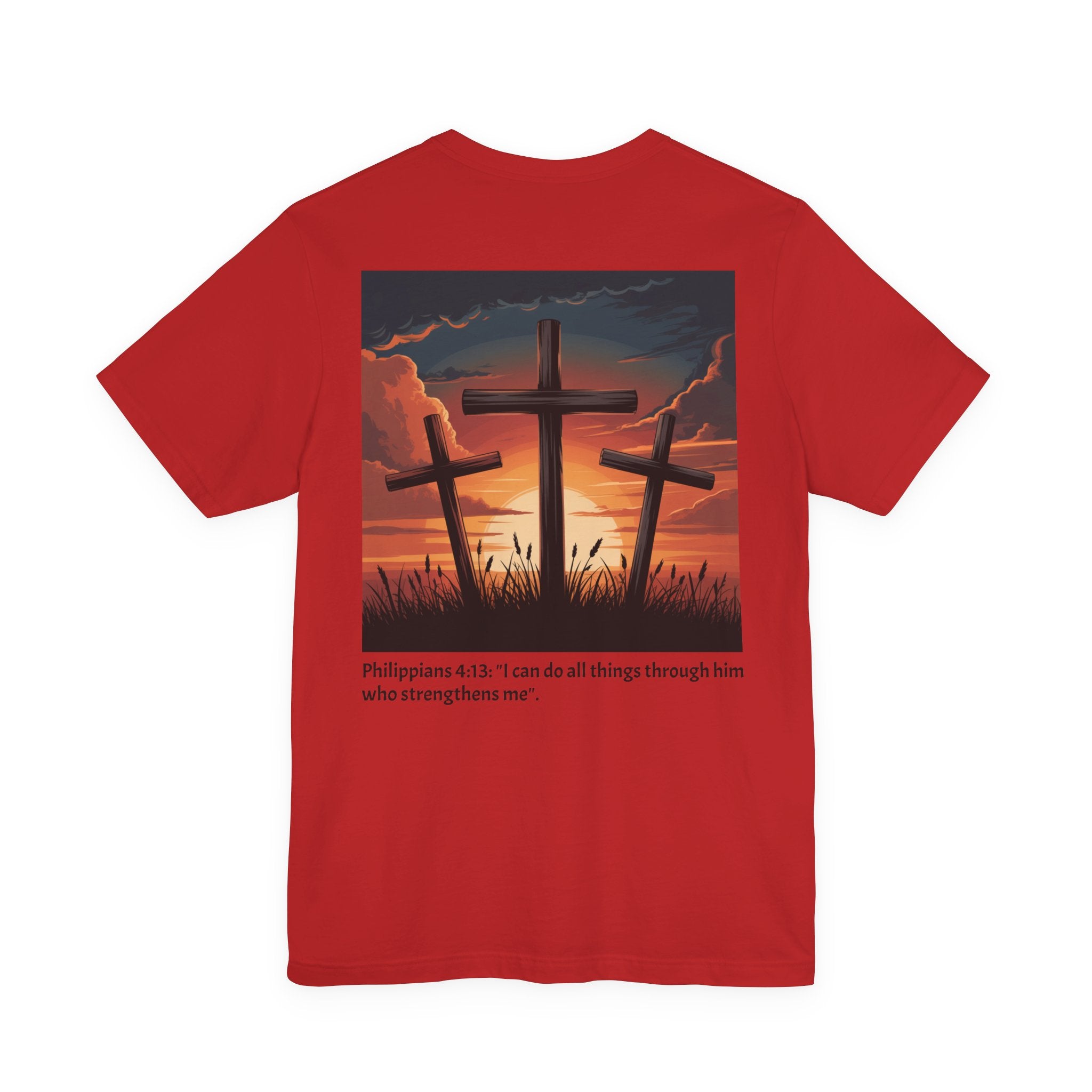 Christian Cross Tee — Philippians 4:13 Sunset Back Graphic T-Shirt
