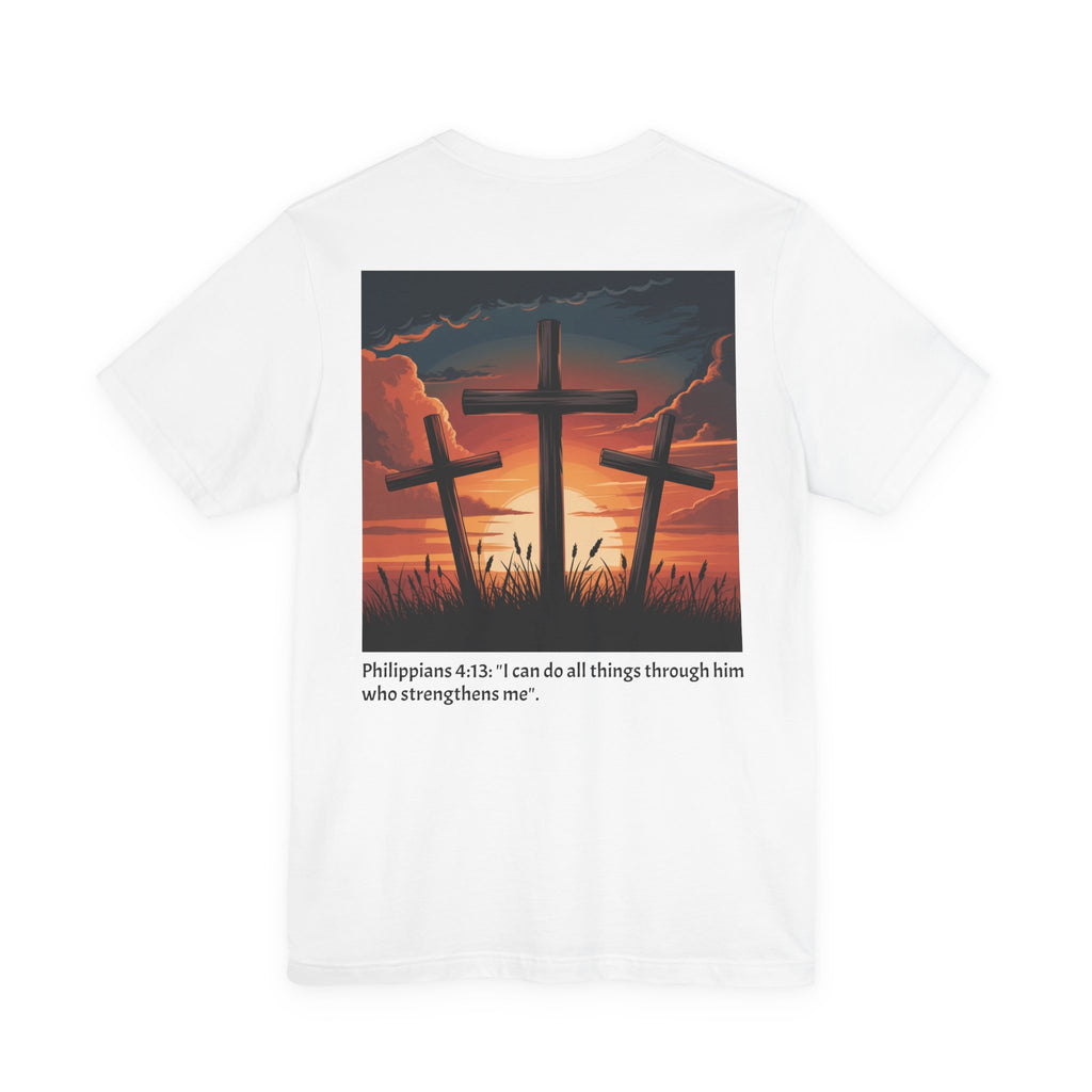 Christian Cross Tee — Philippians 4:13 Sunset Back Graphic T-Shirt