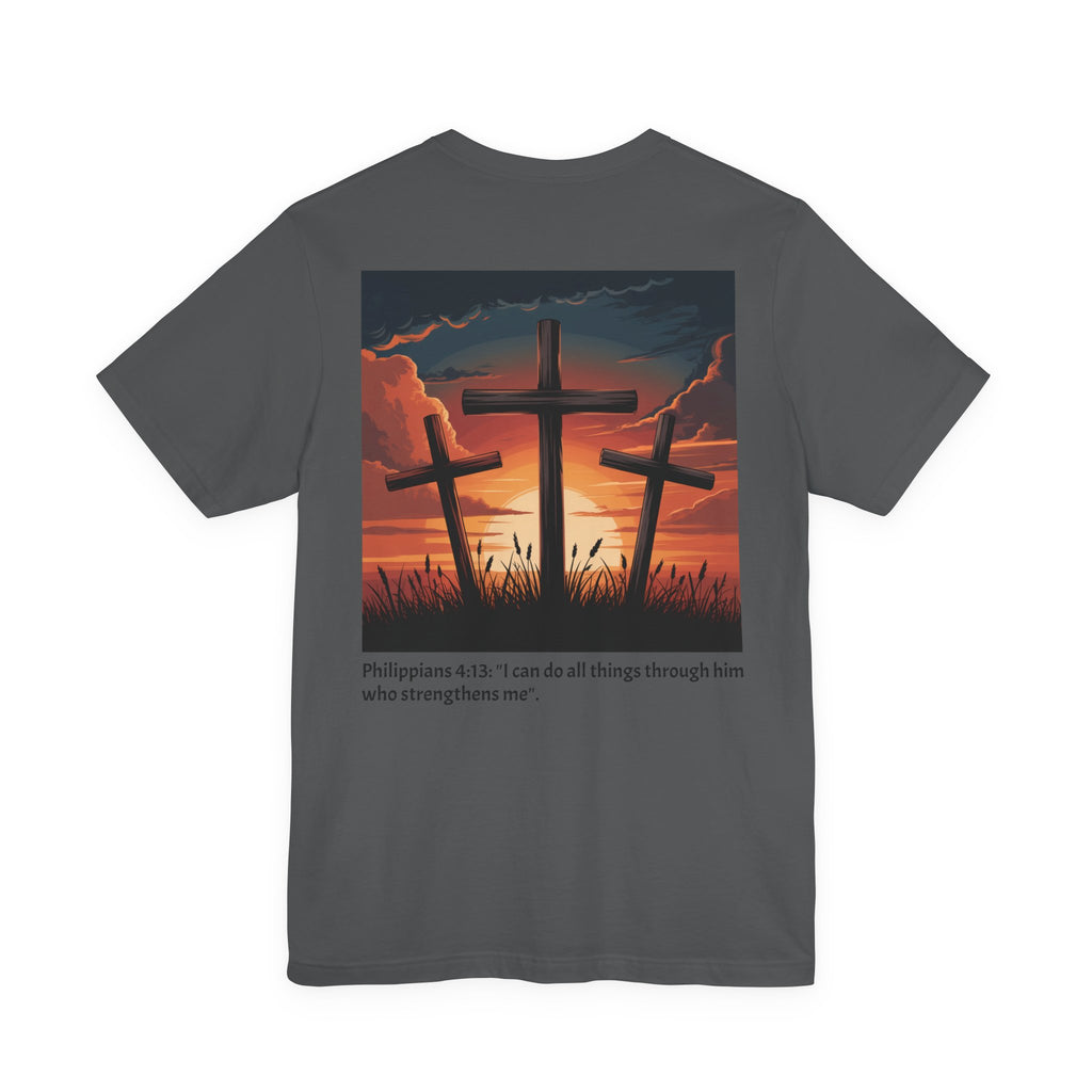 Christian Cross Tee — Philippians 4:13 Sunset Back Graphic T-Shirt