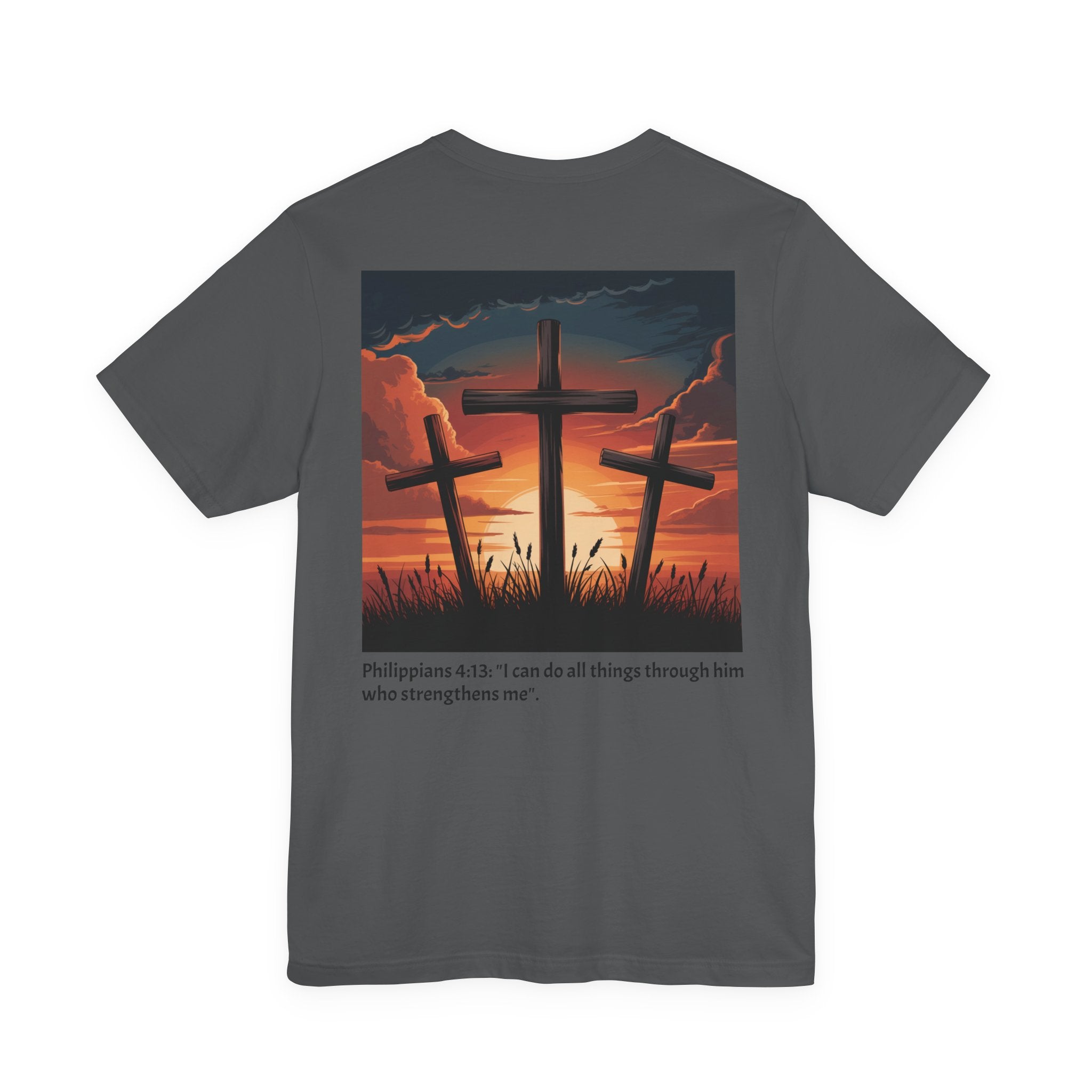 Christian Cross Tee — Philippians 4:13 Sunset Back Graphic T-Shirt