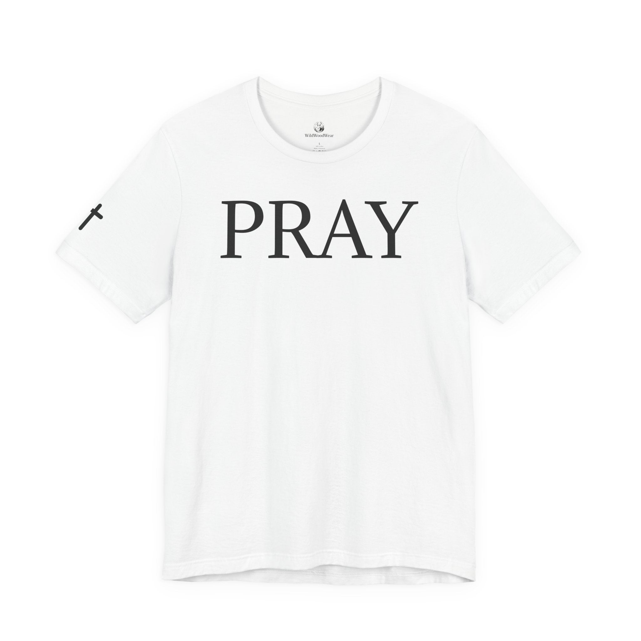 PRAY Graphic Tee — Christian Faith T‑Shirt with Kneeling Silhouette