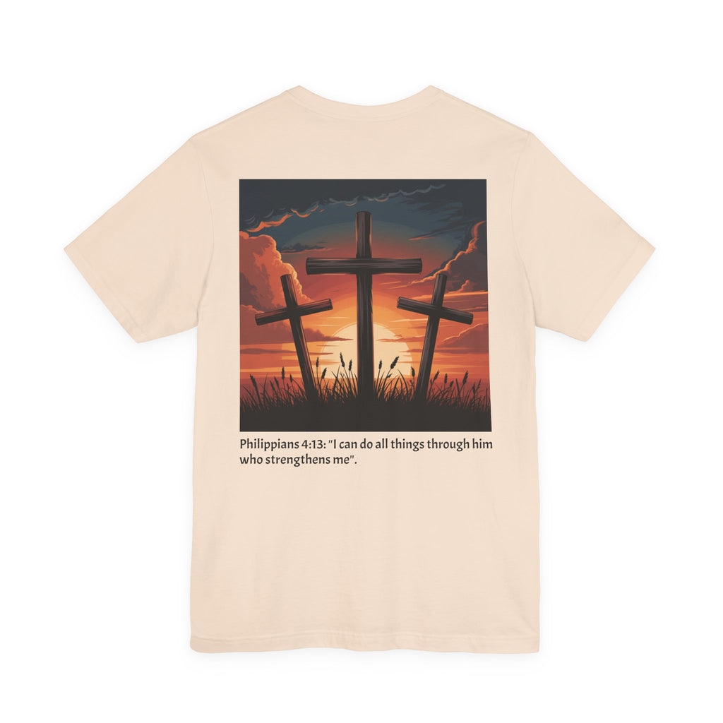Christian Cross Tee — Philippians 4:13 Sunset Back Graphic T-Shirt