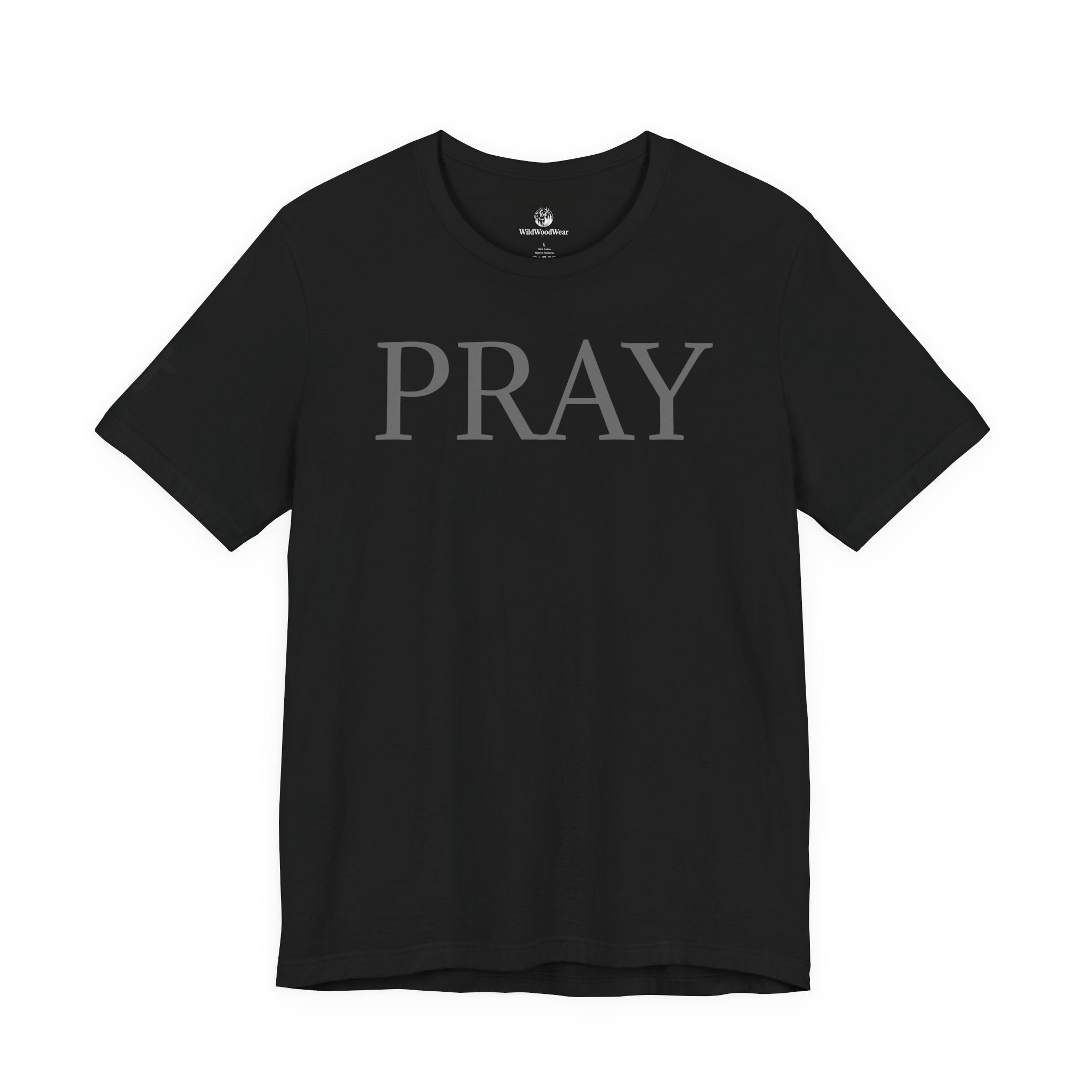 PRAY Graphic Tee — Christian Faith T‑Shirt with Kneeling Silhouette