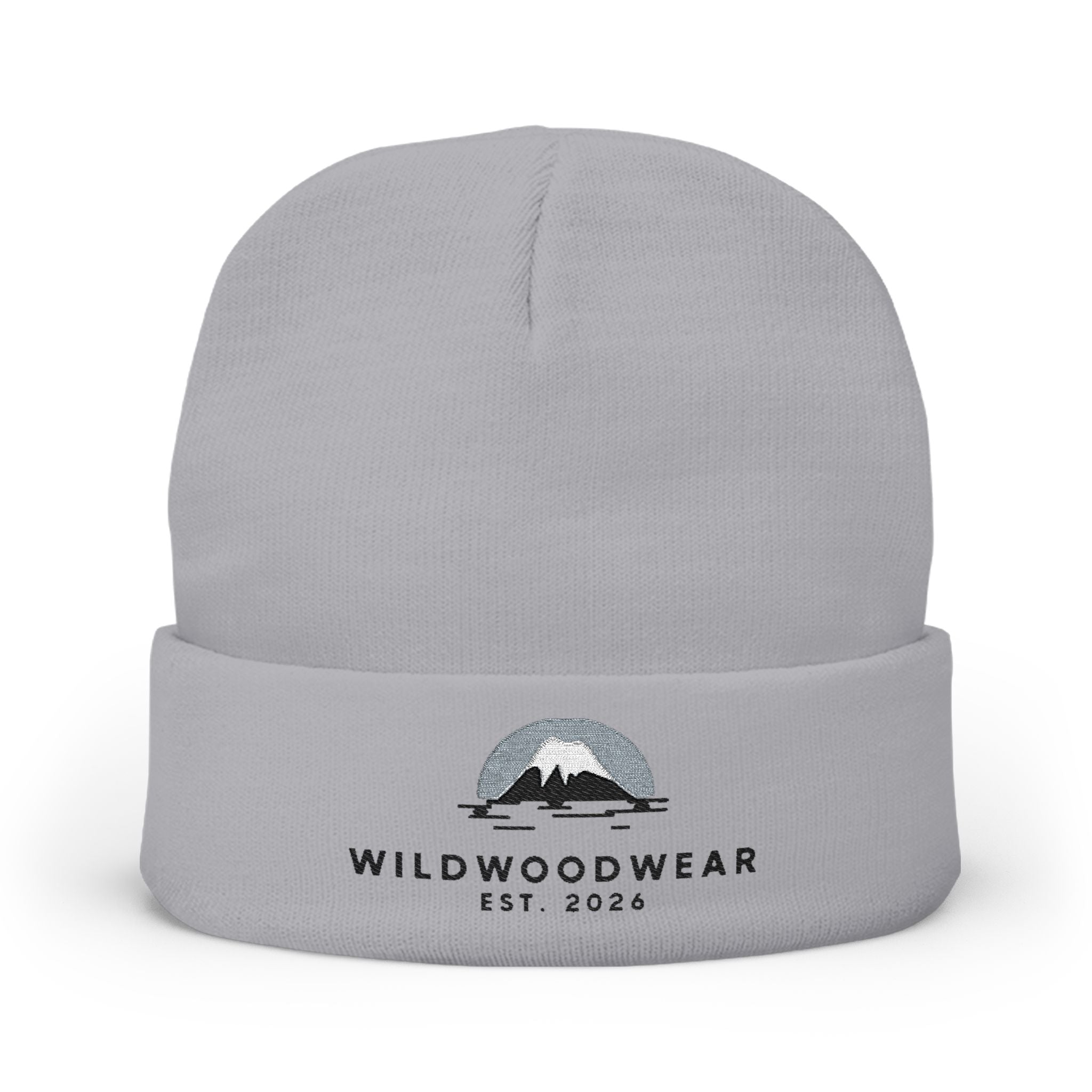 Embroidered Mountain Logo Knit Beanie — WildWoodWear Cozy Winter Hat