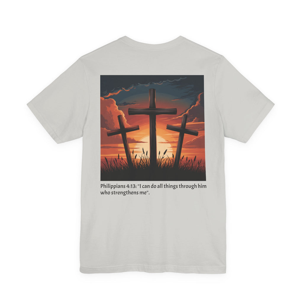 Christian Cross Tee — Philippians 4:13 Sunset Back Graphic T-Shirt