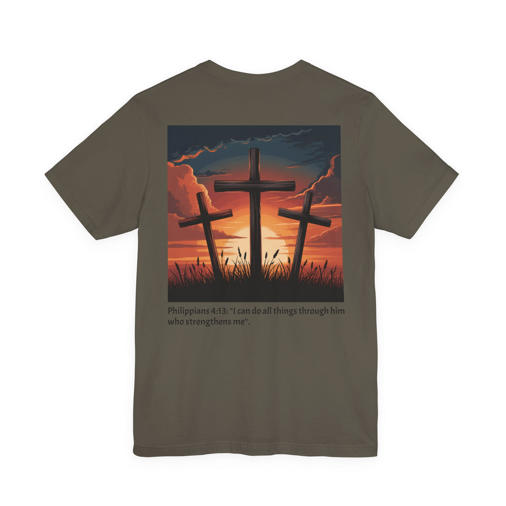 Christian Cross Tee — Philippians 4:13 Sunset Back Graphic T-Shirt