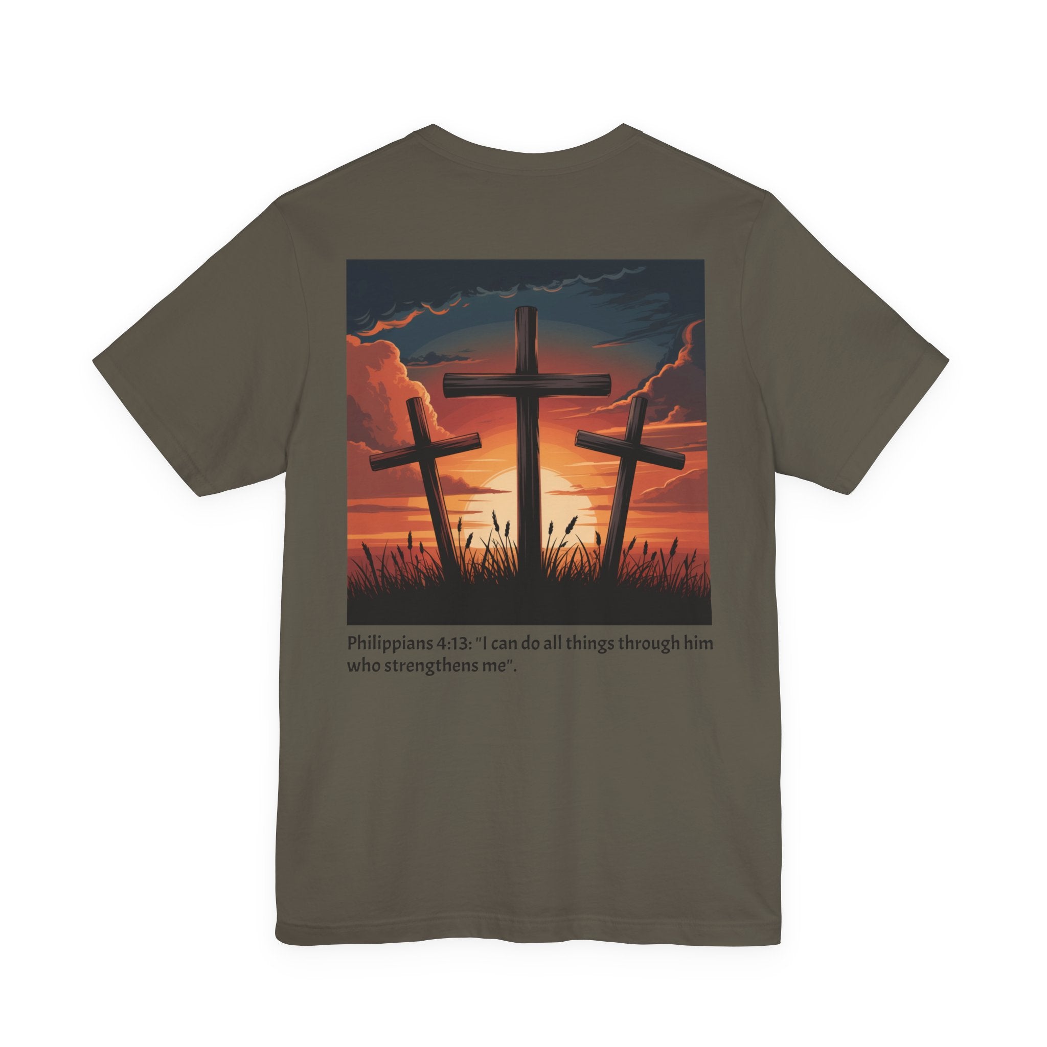 Christian Cross Tee — Philippians 4:13 Sunset Back Graphic T-Shirt