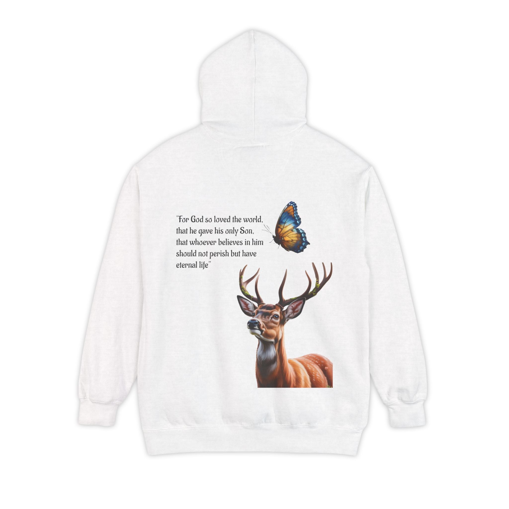 Deer & Butterfly Hoodie with Inspirational Scripture Back Print