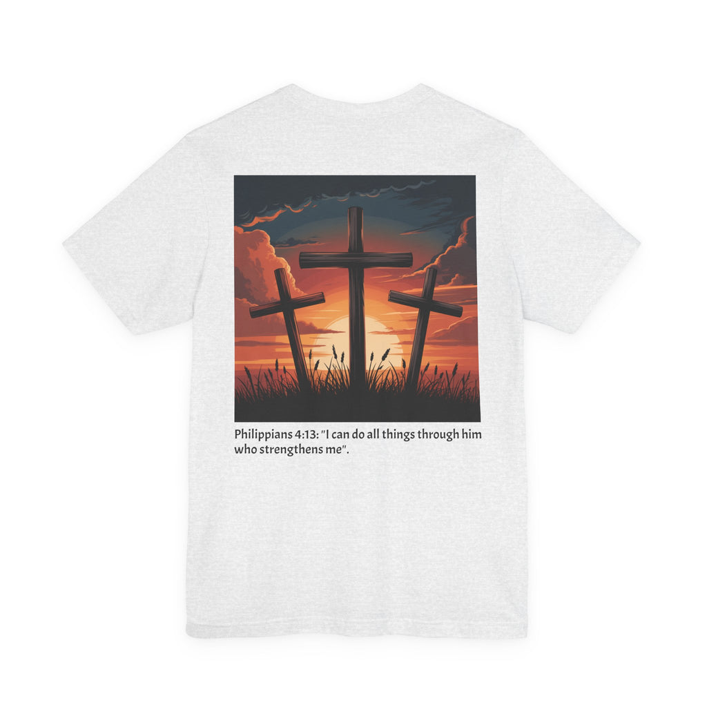 Christian Cross Tee — Philippians 4:13 Sunset Back Graphic T-Shirt