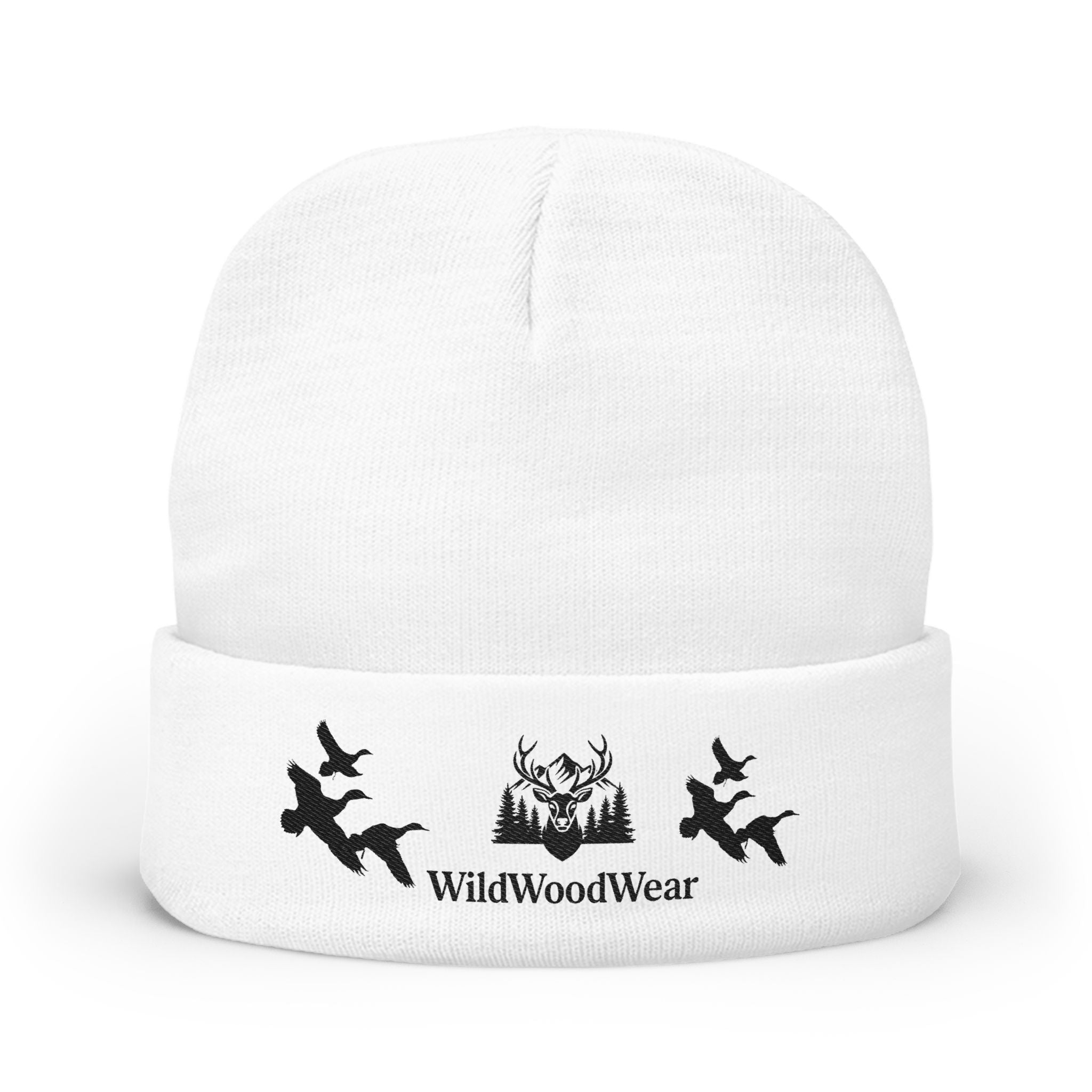 Embroidered Wildlife Beanie — 'WildWoodWear' Duck & Deer Knit Hat