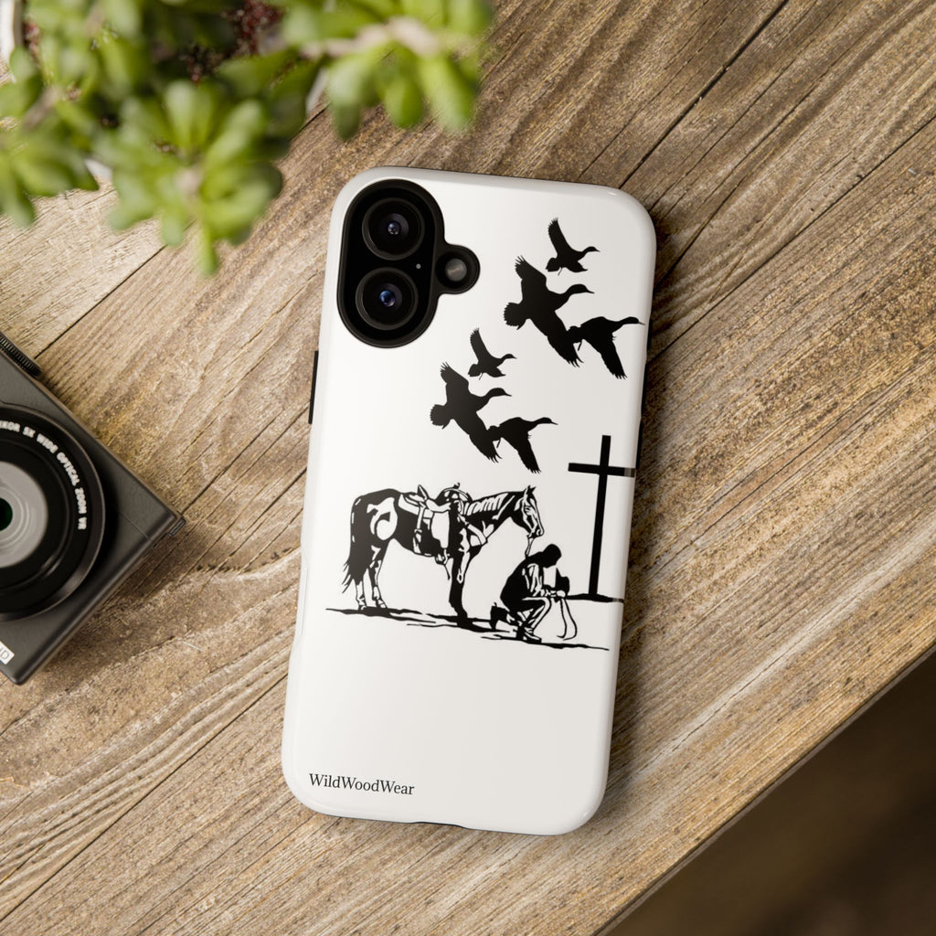 Western Prayer Phone Case — Cowboy, Horse & Cross Christian iPhone Cover