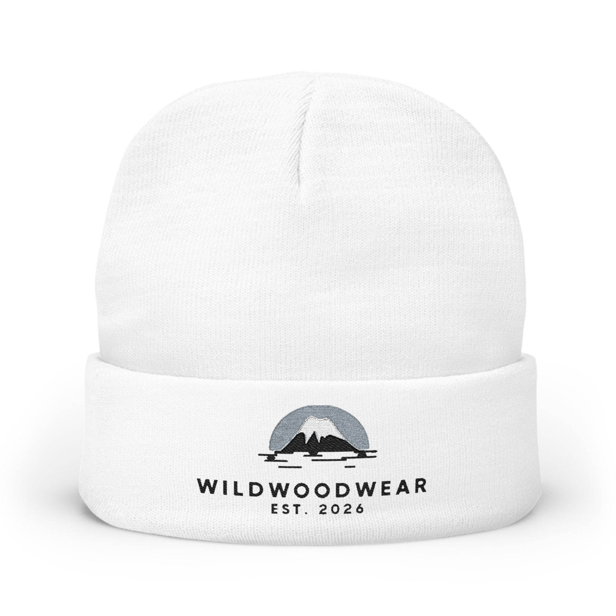 Embroidered Mountain Logo Knit Beanie — WildWoodWear Cozy Winter Hat