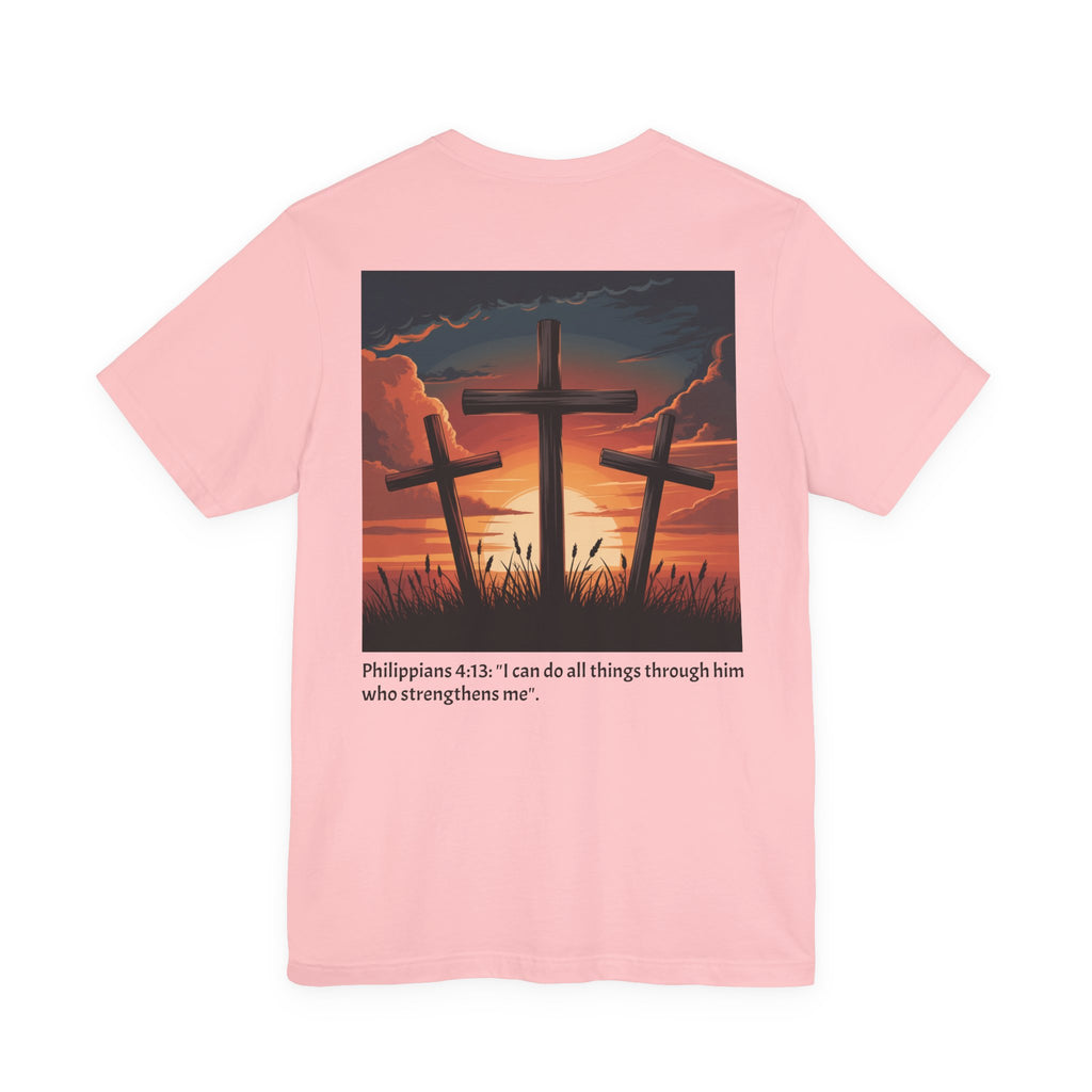 Christian Cross Tee — Philippians 4:13 Sunset Back Graphic T-Shirt