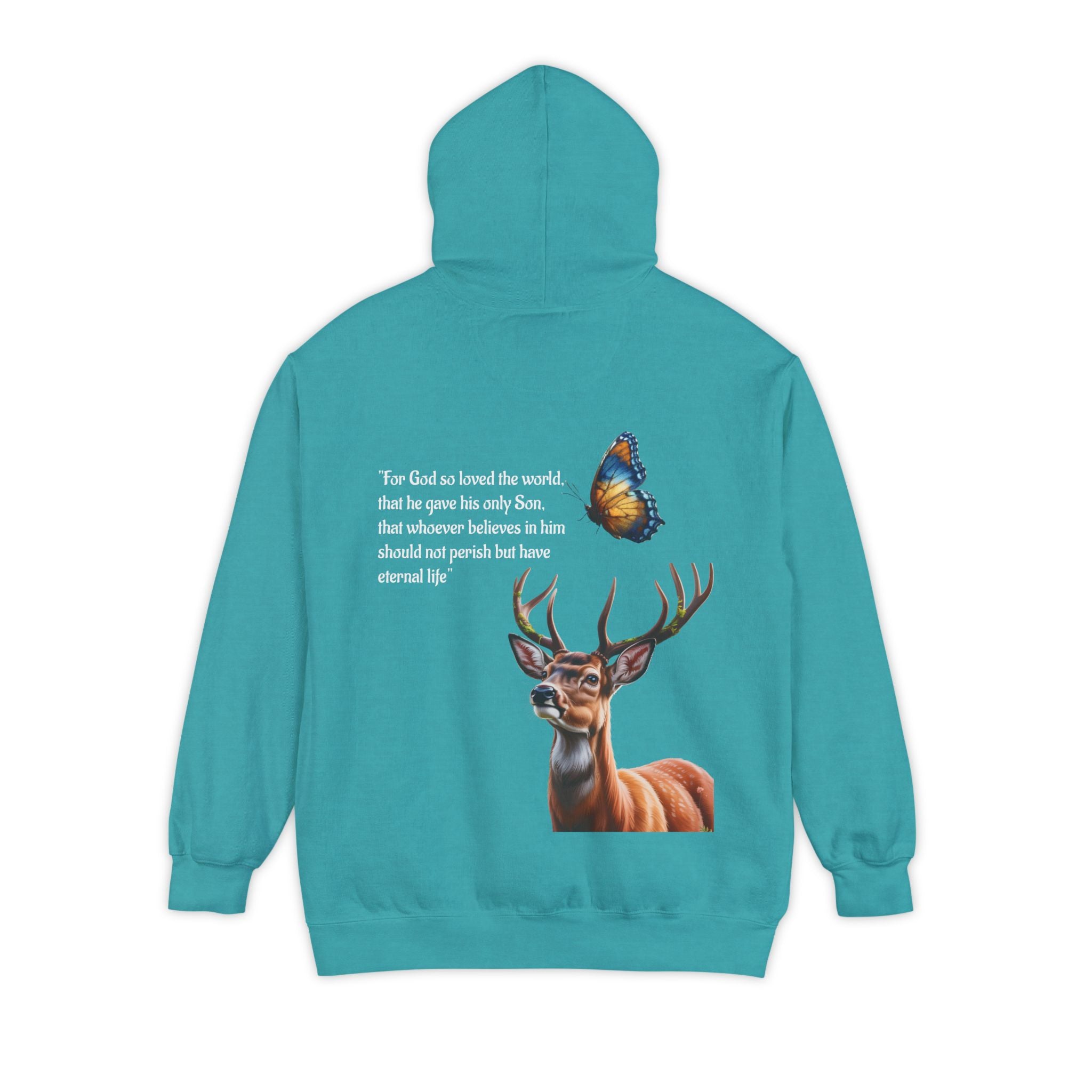 Deer & Butterfly Hoodie with Inspirational Scripture Back Print
