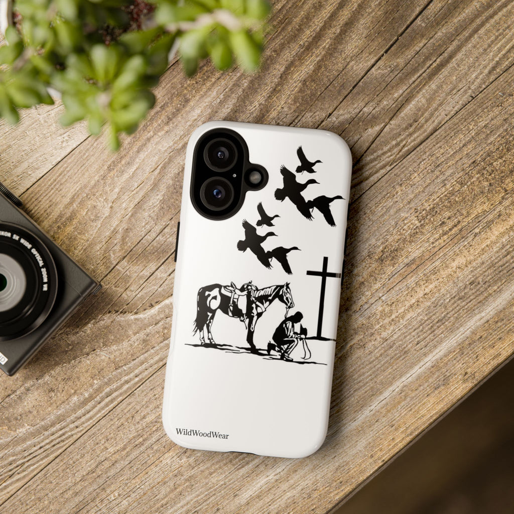 Western Prayer Phone Case — Cowboy, Horse & Cross Christian iPhone Cover