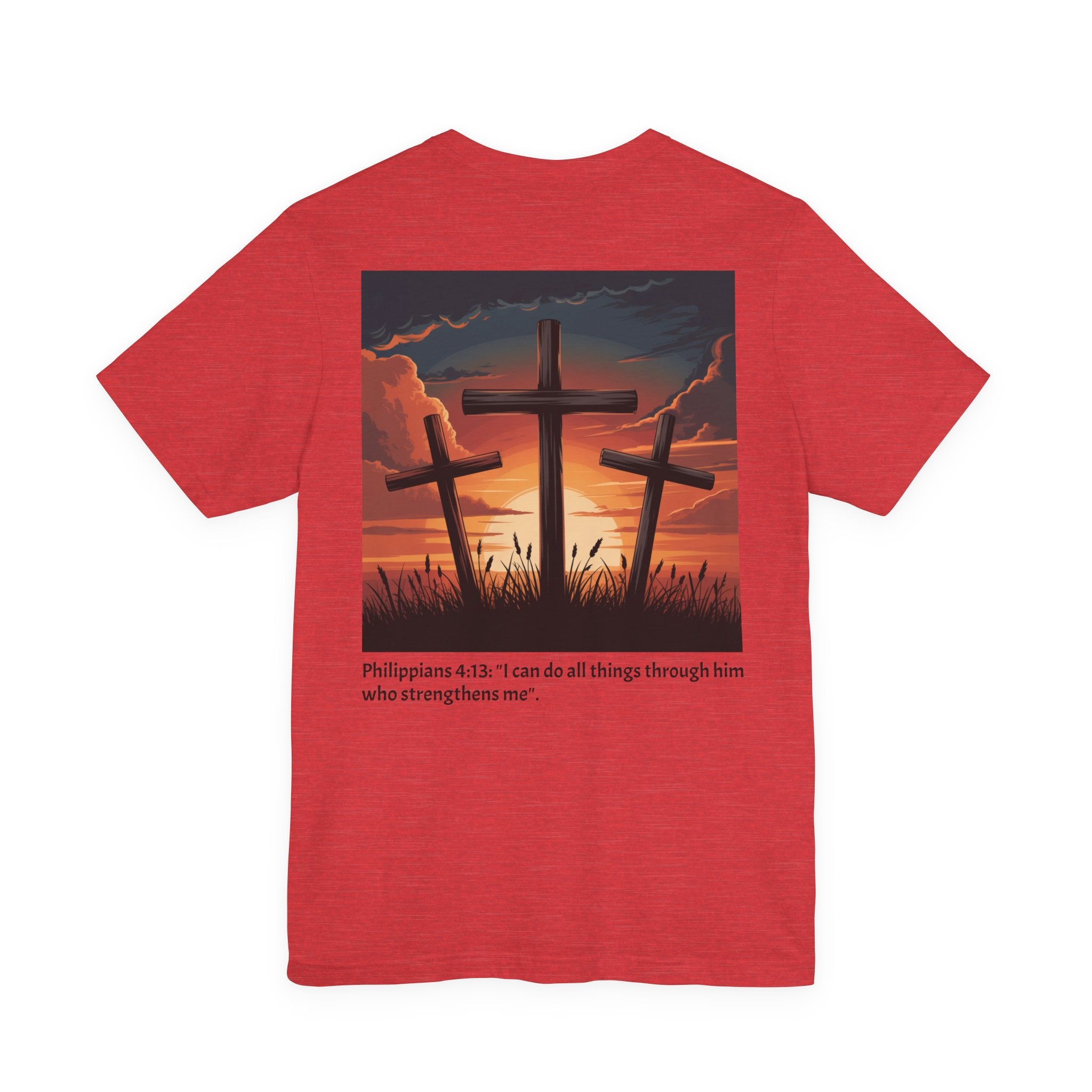 Christian Cross Tee — Philippians 4:13 Sunset Back Graphic T-Shirt