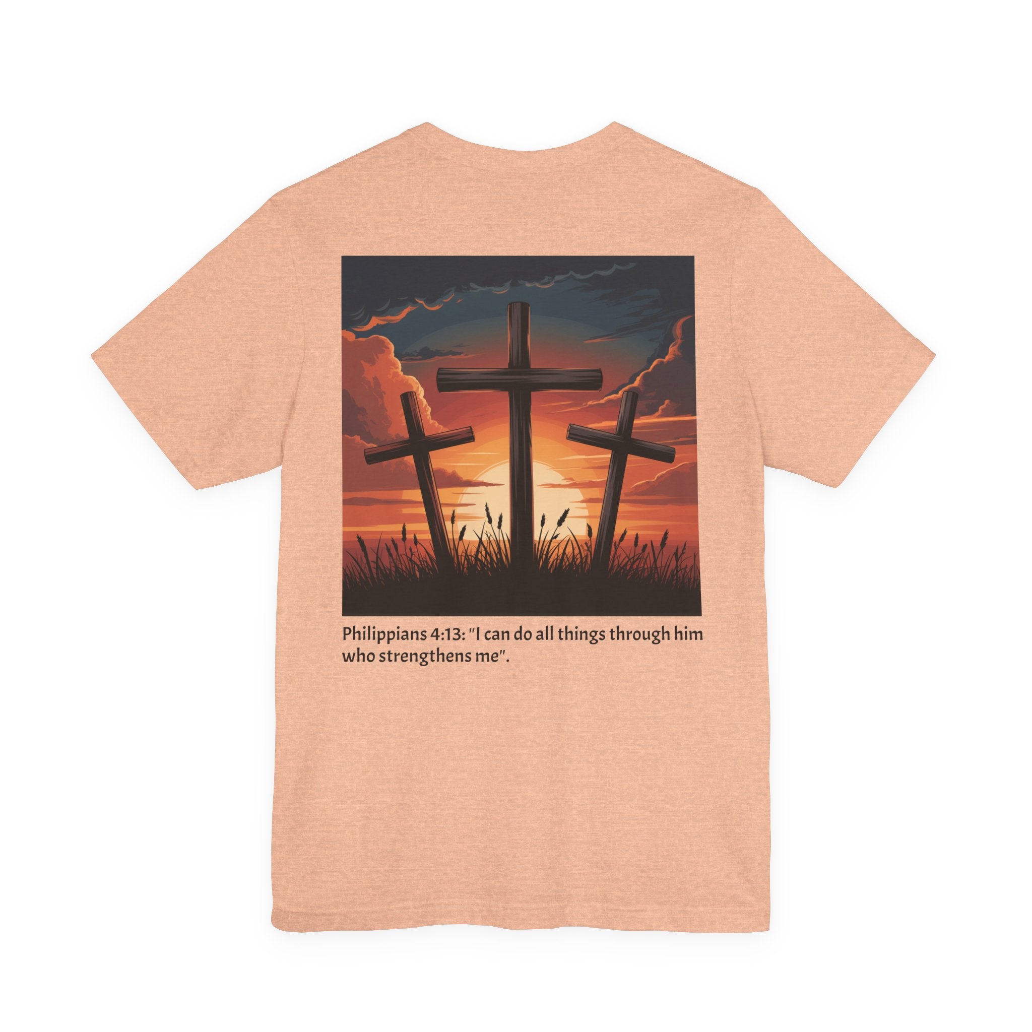 Christian Cross Tee — Philippians 4:13 Sunset Back Graphic T-Shirt