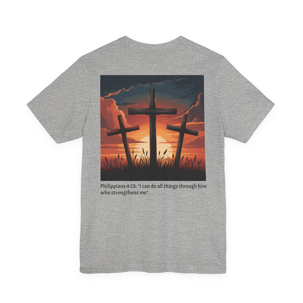 Christian Cross Tee — Philippians 4:13 Sunset Back Graphic T-Shirt