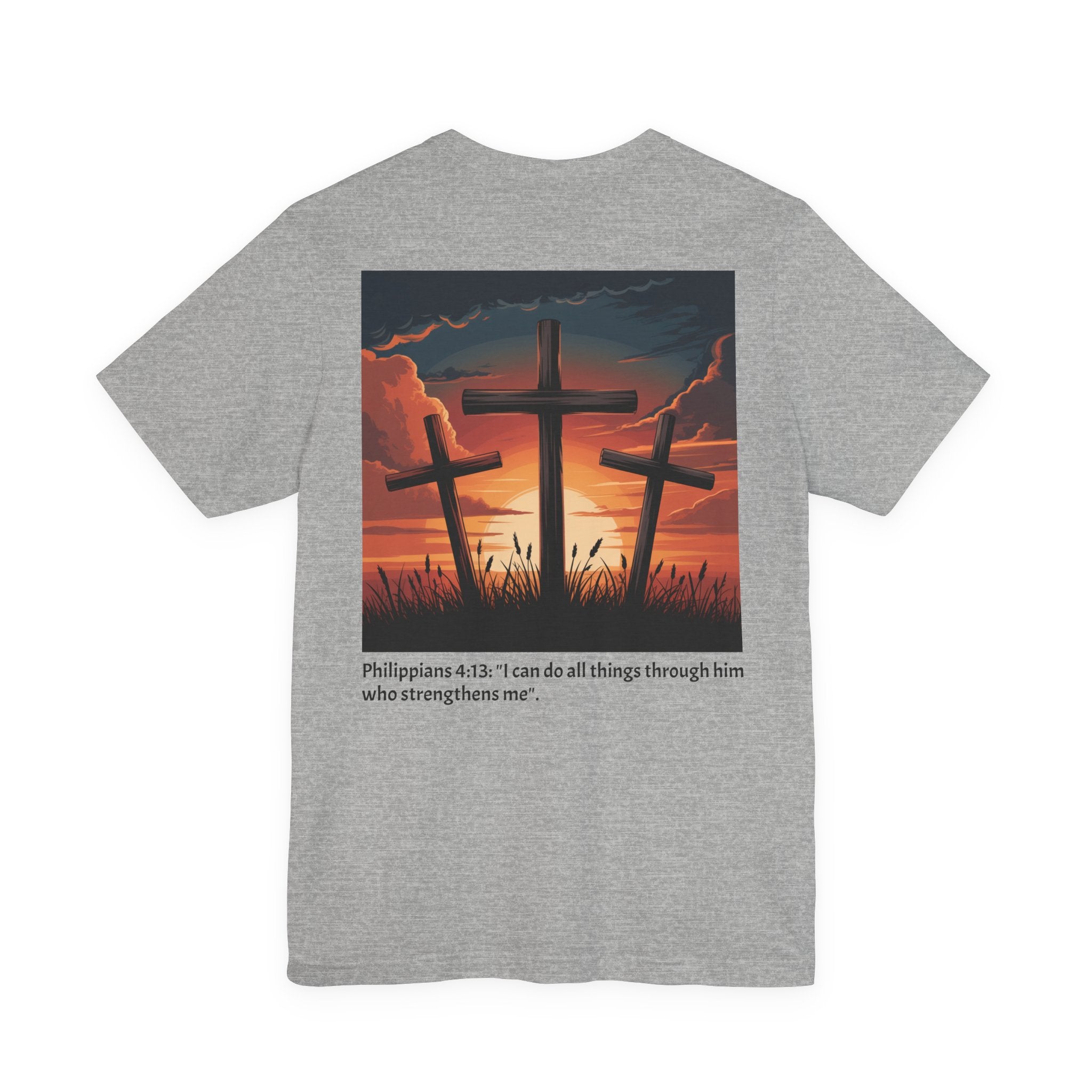 Christian Cross Tee — Philippians 4:13 Sunset Back Graphic T-Shirt