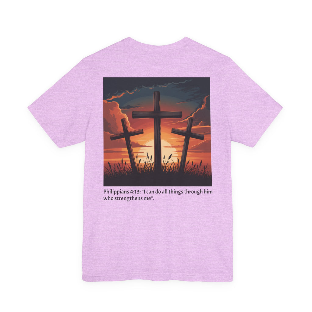 Christian Cross Tee — Philippians 4:13 Sunset Back Graphic T-Shirt