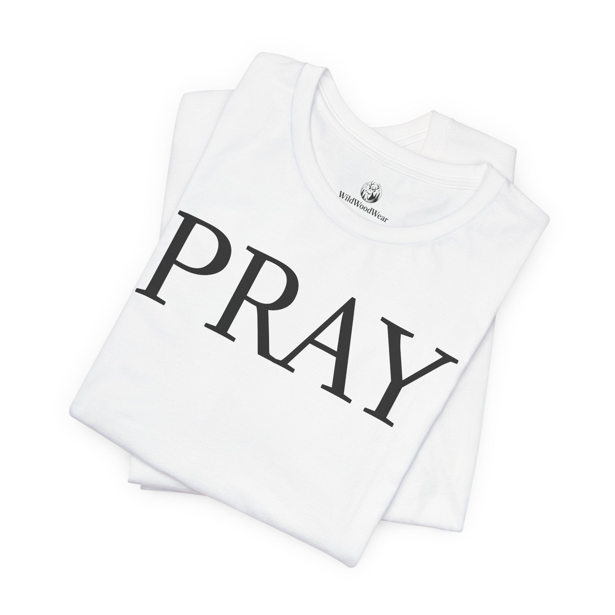 PRAY Graphic Tee — Christian Faith T‑Shirt with Kneeling Silhouette