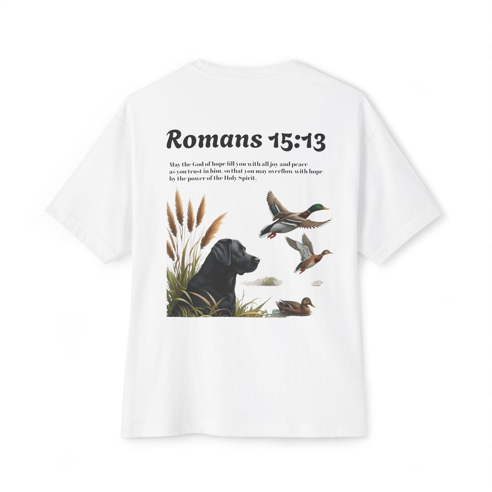 Romans 15:13 Duck Hunting Tee — Labrador & Flying Ducks Christian Graphic T-Shirt