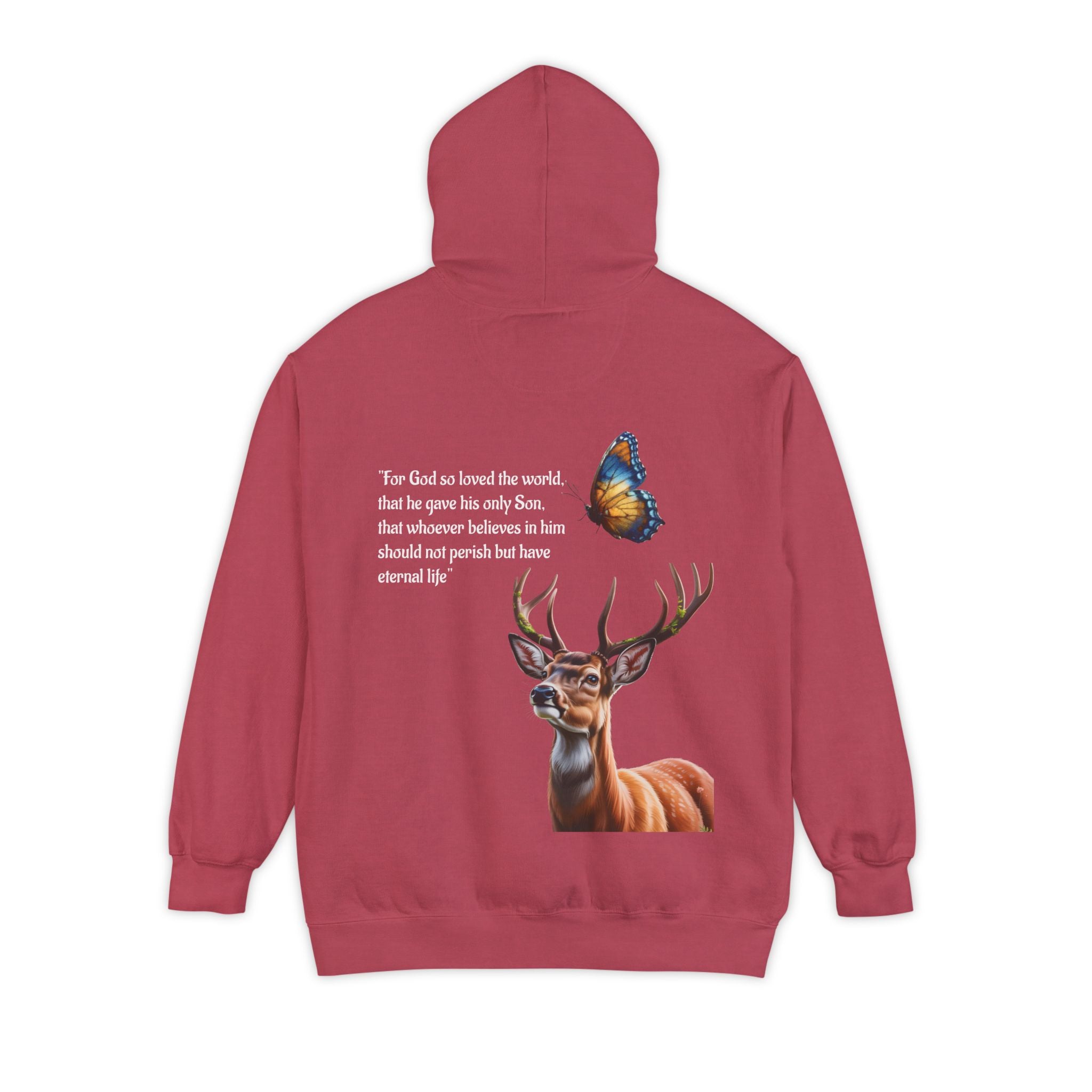 Deer & Butterfly Hoodie with Inspirational Scripture Back Print